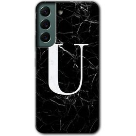 Samsung Galaxy S22 Siyah Mermer Desenli Ü Harfi Baskılı Uyumlu Silikon Kılıf
