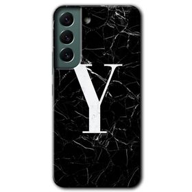 Samsung Galaxy S22 Siyah Mermer Desenli Y Harfi Baskılı Uyumlu Silikon Kılıf