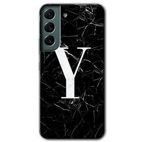 Samsung Galaxy S22 Siyah Mermer Desenli Y Harfi Baskılı Uyumlu Silikon Kılıf