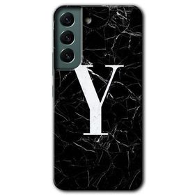Samsung Galaxy S22 Siyah Mermer Desenli Y Harfi Baskılı Uyumlu Silikon Kılıf