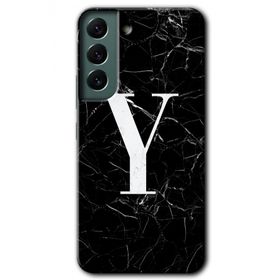 Samsung Galaxy S22 Siyah Mermer Desenli Y Harfi Baskılı Uyumlu Silikon Kılıf