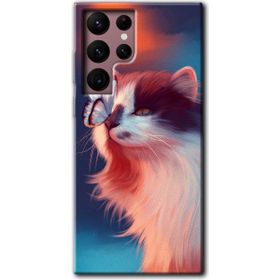 Samsung Galaxy S22 Ultra Cat Butterfly Baskılı Uyumlu Silikon Kılıf