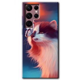 Samsung Galaxy S22 Ultra Cat Butterfly Baskılı Uyumlu Silikon Kılıf