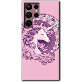Samsung Galaxy S22 Ultra Unicorn Pembe Baskılı Uyumlu Silikon Kılıf
