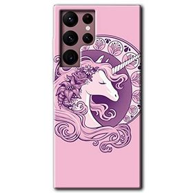 Samsung Galaxy S22 Ultra Unicorn Pembe Baskılı Uyumlu Silikon Kılıf