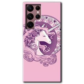 Samsung Galaxy S22 Ultra Unicorn Pembe Baskılı Uyumlu Silikon Kılıf