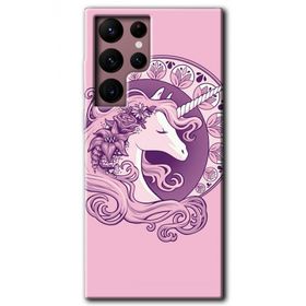 Samsung Galaxy S22 Ultra Unicorn Pembe Baskılı Uyumlu Silikon Kılıf