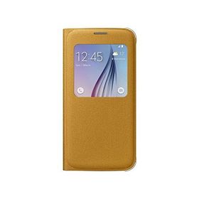 Samsung Galaxy S6 için Fabric S-View Folyo Koruyucu Case Cover Sarı Kılıf