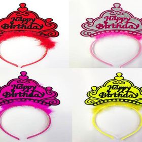 Samur 12 Adet Happy Birthday Yazılı Neon Renk Taç