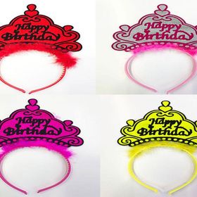 Samur 12 Adet Happy Birthday Yazılı Neon Renk Taç