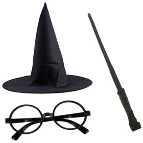 Samur 3'lü Set Harry Potter Siyah Şapkası Harry Potter Gözlüğü Harry Potter Asası