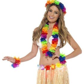Samur 4 Parça Rengarenk Hawaii Kolye Taç Bileklik Seti