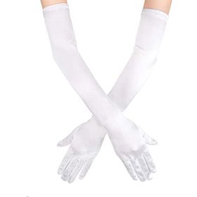 Samur 40 cm Beyaz Renk Dirseğe Kadar Uzun Kumaş Eldiven