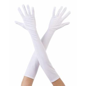 Samur 40 cm Beyaz Renk Dirseğe Kadar Uzun Kumaş Eldiven