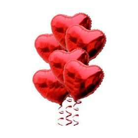 Samur 45 cm 6 Adet Helyumsuz Kırmızı Renk Kalp Folyo Balon Demeti