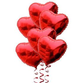 Samur 45 cm 6 Adet Helyumsuz Kırmızı Renk Kalp Folyo Balon Demeti