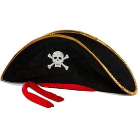 Samur 50x20 cm Yetişkin Boy Kadife Jack Sparrow Denizci Korsan Şapkası