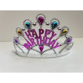 Samur 60 cm Gümüş Renk Happy Birthday Yazılı Doğum Günü Tacı