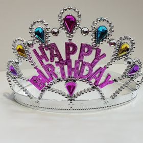 Samur 60 cm Gümüş Renk Happy Birthday Yazılı Doğum Günü Tacı