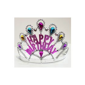 Samur 60 cm Gümüş Renk Happy Birthday Yazılı Doğum Günü Tacı