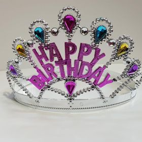 Samur 60 cm Gümüş Renk Happy Birthday Yazılı Doğum Günü Tacı