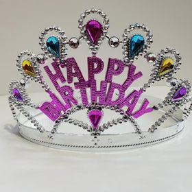 Samur 60 cm Gümüş Renk Happy Birthday Yazılı Doğum Günü Tacı