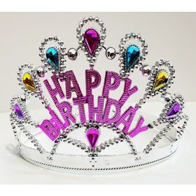 Samur 60 cm Gümüş Renk Happy Birthday Yazılı Doğum Günü Tacı