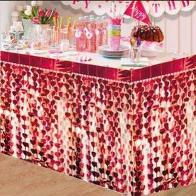 Samur 75x360 cm Püsküllü Işıltılı Metalize Kırmızı Kalpli Masa Eteği