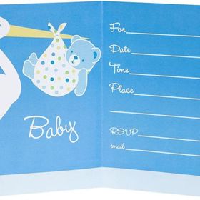Samur 8 Adet Baby Boy Stork Temalı Mavi Renk Baby Shower Davetiye