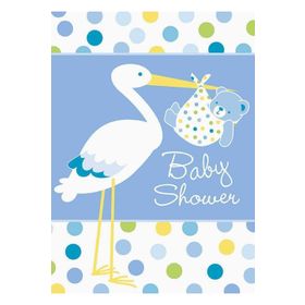 Samur 8 Adet Baby Boy Stork Temalı Mavi Renk Baby Shower Davetiye