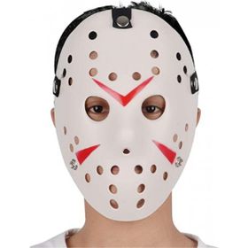 Samur Beyaz Renk Kırmızı Çizgili Tam Yüz Hokey Jason Hannibal Maskesi