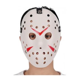 Samur Beyaz Renk Kırmızı Çizgili Tam Yüz Hokey Jason Hannibal Maskesi