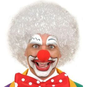 Samur Beyaz Renk Kıvırcık Afro Bonus Peruk Saç ve Kırmızı Sünger Burun Seti