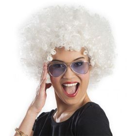 Samur Beyaz Renk Kıvırcık Afro Bonus Peruk
