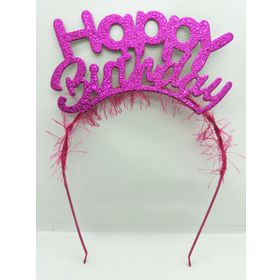Samur Happy Birthday İtalik Yazılı Fuşya Renk Metal Doğum Günü Tacı
