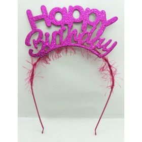 Samur Happy Birthday İtalik Yazılı Fuşya Renk Metal Doğum Günü Tacı