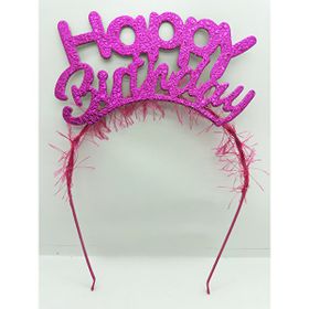 Samur Happy Birthday İtalik Yazılı Fuşya Renk Metal Doğum Günü Tacı