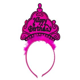 Samur Happy Birthday Yazılı Neon Fuşya Renk Doğum Günü Tacı
