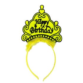 Samur Happy Birthday Yazılı Neon Sarı Renk Doğum Günü Tacı