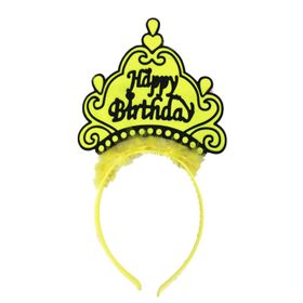 Samur Happy Birthday Yazılı Neon Sarı Renk Doğum Günü Tacı