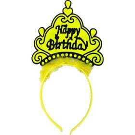 Samur Happy Birthday Yazılı Neon Sarı Renk Doğum Günü Tacı