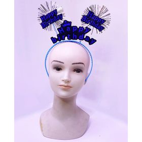 Samur Happy Birthday Yazılı Püsküllü Neon Mavi Renk Doğum Günü Tacı