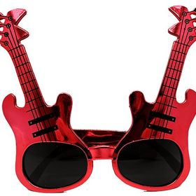 Samur Kırmızı Renk Rockn Roll Gitar Şekilli 15x15 cm Parti Gözlüğü