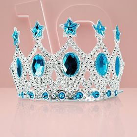 Samur Kraliçe Mavi Yıldız 15x7 cm İşlemeli Çocuk Prenses Tacı