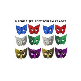 Samur Maskeli Balo Partisi Görünümlü Retro 6 Renk 12 Adet Parti Gözlüğü