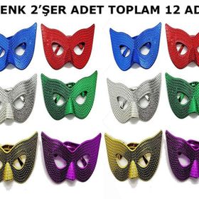 Samur Maskeli Balo Partisi Görünümlü Retro 6 Renk 12 Adet Parti Gözlüğü