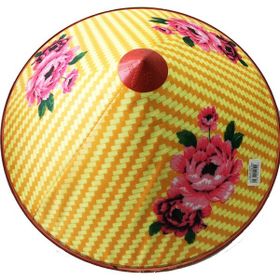 Samur Pembe Çiçekli Saten Kaplama Sarı Vietnam Şapkası