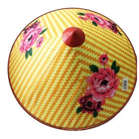 Samur Pembe Çiçekli Saten Kaplama Sarı Vietnam Şapkası