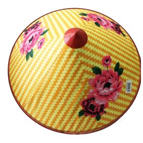 Samur Pembe Çiçekli Saten Kaplama Sarı Vietnam Şapkası
