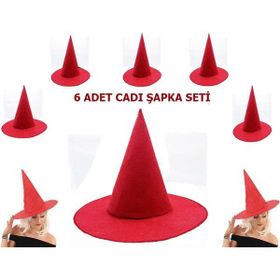 Samur Yetişkin Çocuk Uyumlu 6 Adet Kırmızı Renk Keçe Cadı Şapkası